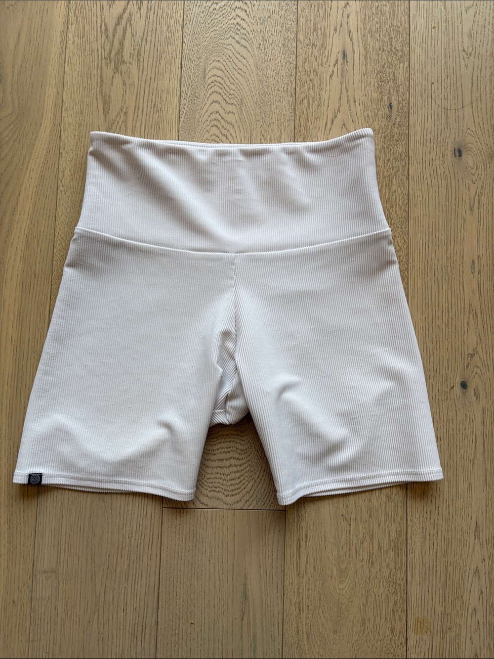 High-Waist White Ribbed Women’s Bike Shorts